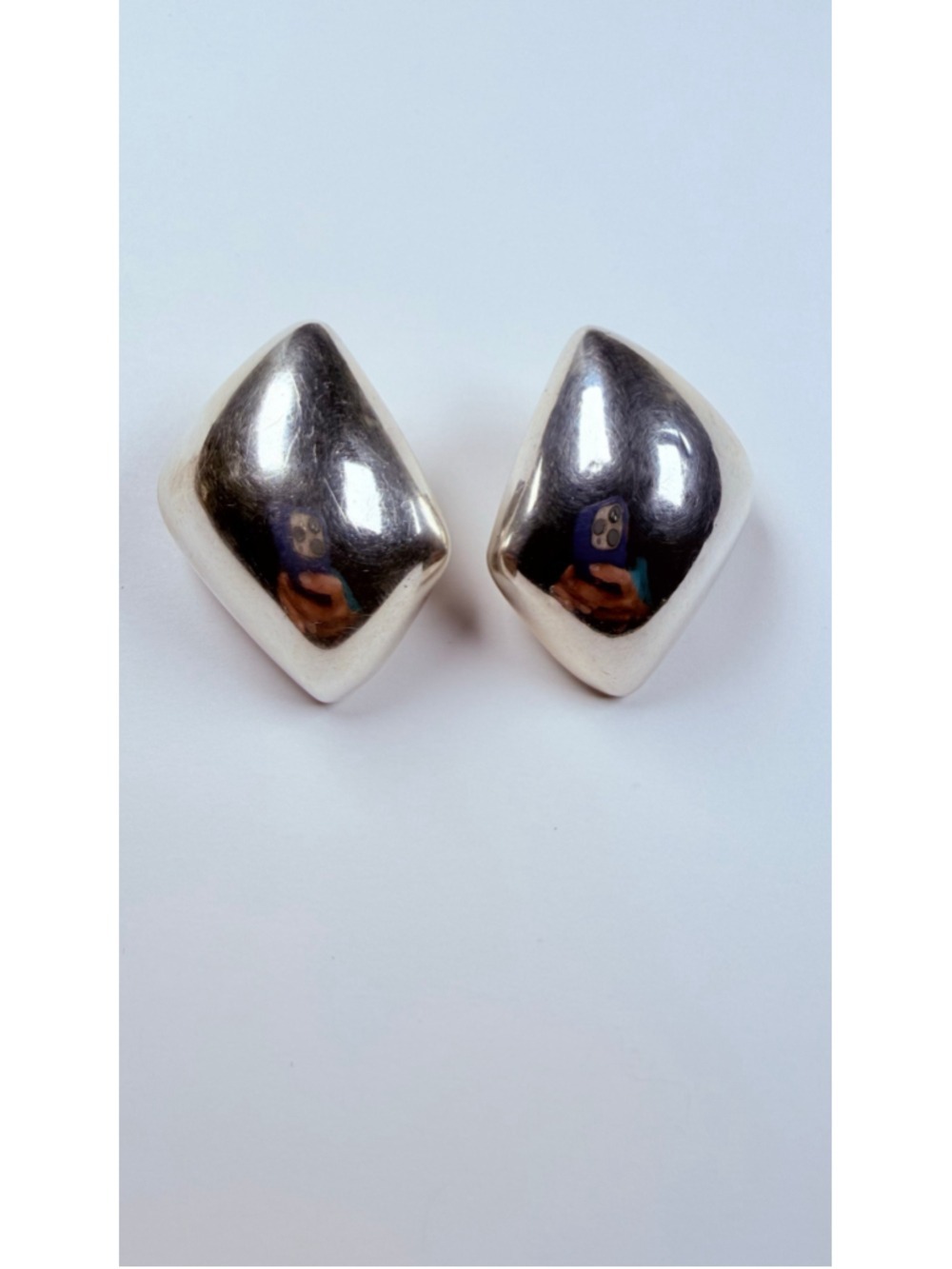 Simon Sebbag Modernist 3D Puffy Geometric 925 Sterling Silver Clip On Earrings